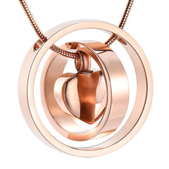 Dual Circle Around Heart Cremation Urn Necklace