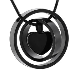 Dual Circle Around Heart Cremation Urn Necklace