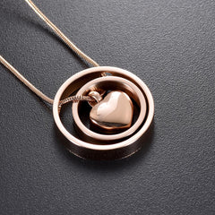 Dual Circle Around Heart Cremation Urn Necklace