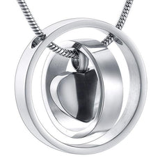 Dual Circle Around Heart Cremation Urn Necklace