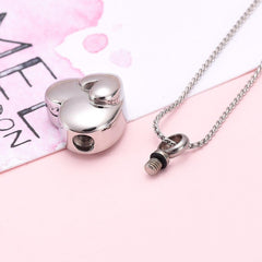 Dual Heart Shaped Cremation Urn Necklace