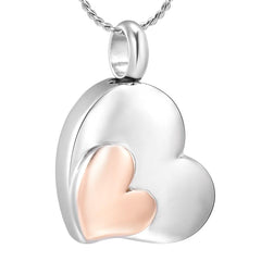 Dual Heart Shaped Cremation Urn Necklace