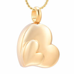 Dual Heart Shaped Cremation Urn Necklace