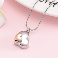 Dual Heart Shaped Cremation Urn Necklace