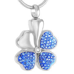 Four Leaf Clover Cremation Urn Necklace With Rhinestones