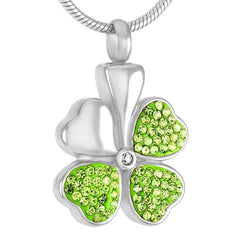 Four Leaf Clover Cremation Urn Necklace With Rhinestones