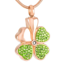 Four Leaf Clover Cremation Urn Necklace With Rhinestones