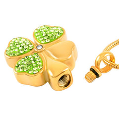Four Leaf Clover Cremation Urn Necklace With Rhinestones