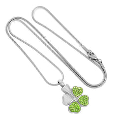 Four Leaf Clover Cremation Urn Necklace With Rhinestones