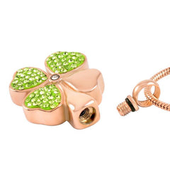 Four Leaf Clover Cremation Urn Necklace With Rhinestones