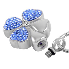 Four Leaf Clover Cremation Urn Necklace With Rhinestones
