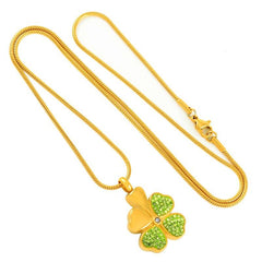 Four Leaf Clover Cremation Urn Necklace With Rhinestones