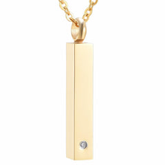 Gold Column With Rhinestone Cremation Urn Necklace