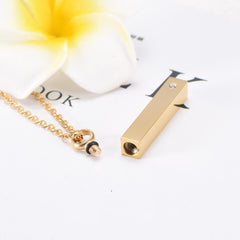 Gold Column With Rhinestone Cremation Urn Necklace