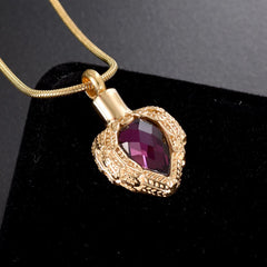 Golden Angel Wings Heart Cremation Urn Necklace With Gemstone
