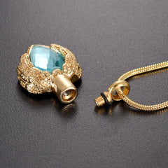 Golden Angel Wings Heart Cremation Urn Necklace With Gemstone