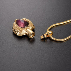 Golden Angel Wings Heart Cremation Urn Necklace With Gemstone