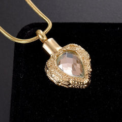 Golden Angel Wings Heart Cremation Urn Necklace With Gemstone