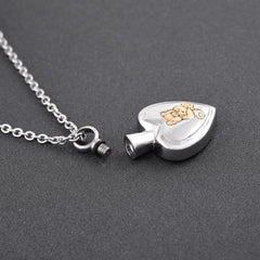 Golden Cute Teddy Bear & Heart Cremation Urn Necklace