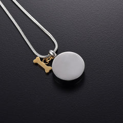 Golden Dog Bone Charm & Paw Print Cremation Urn Necklace