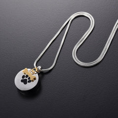 Golden Dog Bone Charm & Paw Print Cremation Urn Necklace