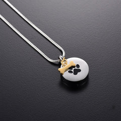 Golden Dog Bone Charm & Paw Print Cremation Urn Necklace