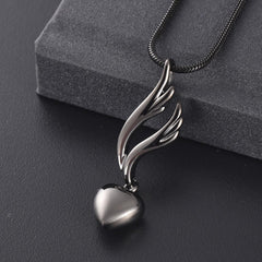 Heart & Angel Wing Cremation Urn Necklace