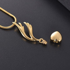 Heart & Angel Wing Cremation Urn Necklace