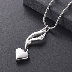 Heart & Angel Wing Cremation Urn Necklace