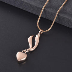 Heart & Angel Wing Cremation Urn Necklace