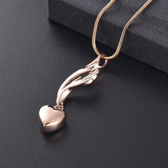 Heart & Angel Wing Cremation Urn Necklace