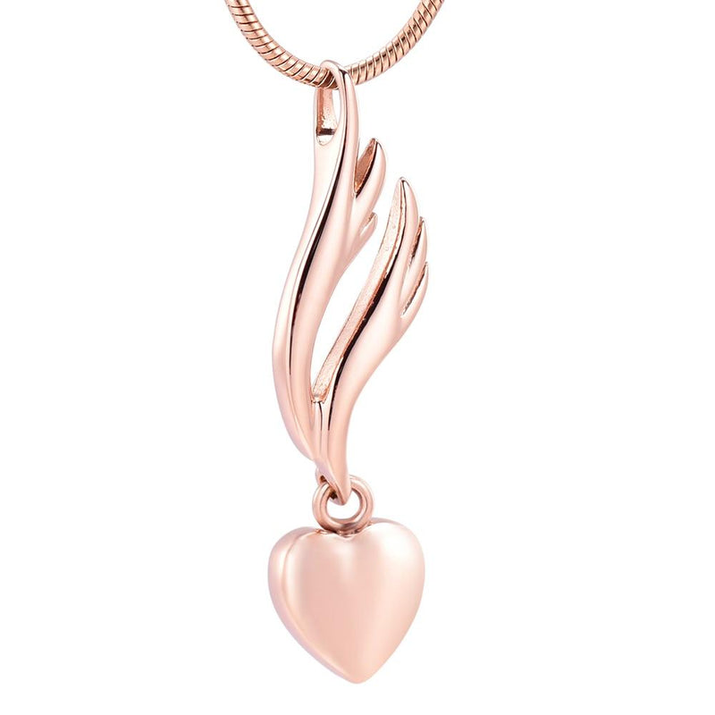 Heart & Angel Wing Cremation Urn Necklace
