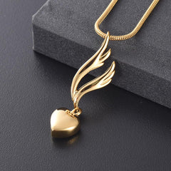 Heart & Angel Wing Cremation Urn Necklace