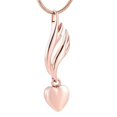 Heart & Angel Wing Cremation Urn Necklace