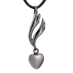 Heart & Angel Wing Cremation Urn Necklace