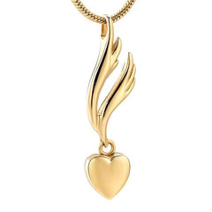 Heart & Angel Wing Cremation Urn Necklace