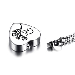Heart Shaped Cremation Urn Necklace Engraved With Roses & "Always In My Heart"
