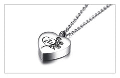 Heart Shaped Cremation Urn Necklace Engraved With Roses & "Always In My Heart"