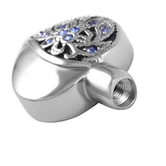 Heart Shaped Cremation Urn Necklace With Blue Rhinestone Flowers