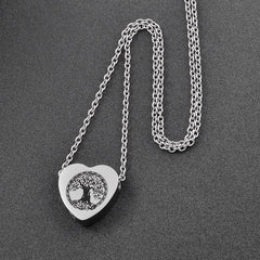 Heart Shaped Cremation Urn Necklace With Etched Tree of Life