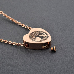 Heart Shaped Cremation Urn Necklace With Etched Tree of Life