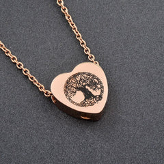 Heart Shaped Cremation Urn Necklace With Etched Tree of Life