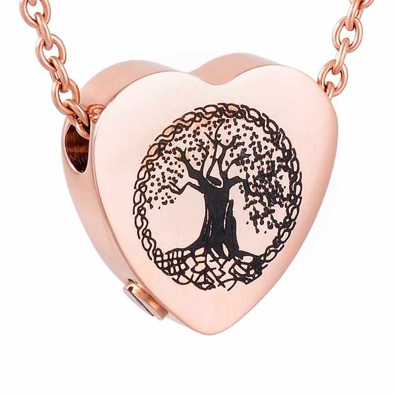 Heart Shaped Cremation Urn Necklace With Etched Tree of Life