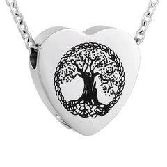 Heart Shaped Cremation Urn Necklace With Etched Tree of Life