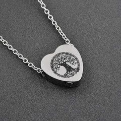 Heart Shaped Cremation Urn Necklace With Etched Tree of Life