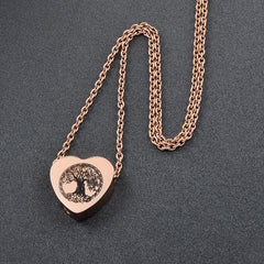 Heart Shaped Cremation Urn Necklace With Etched Tree of Life