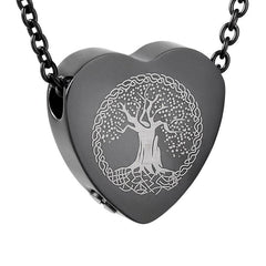 Heart Shaped Cremation Urn Necklace With Etched Tree of Life