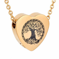 Heart Shaped Cremation Urn Necklace With Etched Tree of Life