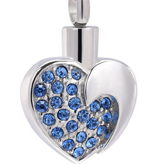 Heart Shaped Cremation Urn Necklace With Rhinestones