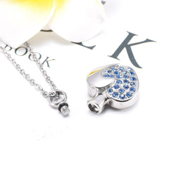 Heart Shaped Cremation Urn Necklace With Rhinestones
